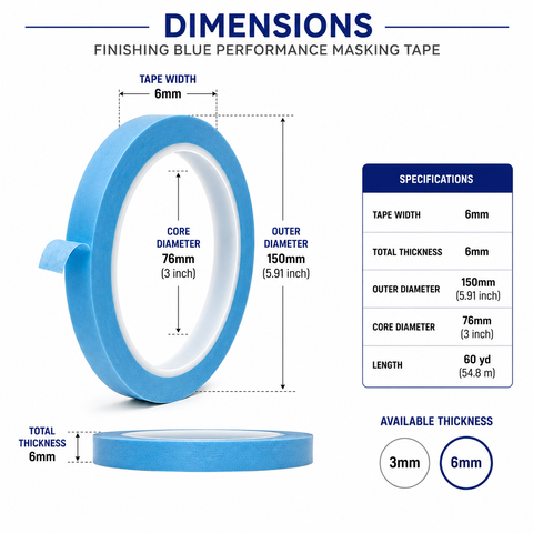 Finishing Blue Performance Masking Tape, Automotive Refinish Grade, 60 yd