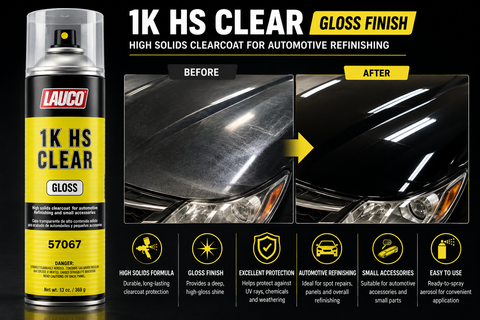 LAUCO 57067 1K HS Gloss Clear Coat Automotive Aerosol Spray — High-Solids Acrylic Clear, 13 oz