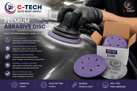 C-Tech V650050 Violet Sanding Disc, 6 in, 6-Hole, 500 Grit — 50 PK