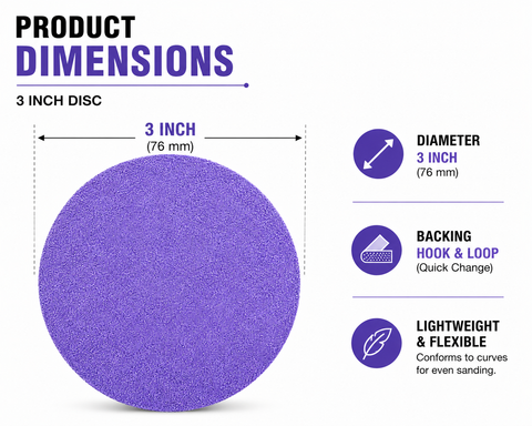 C-Tech Violet Ceramic Sanding Disc, 3 in, Hook & Loop — 50 PK