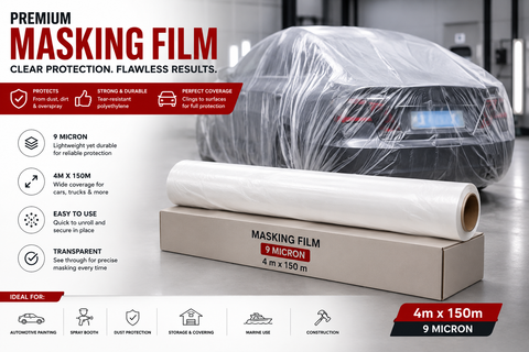 C-Tech Clear Plastic Sheeting, 9 Micron, 16 ft × 492 ft — Transparent Protective Masking Film — 1 Roll