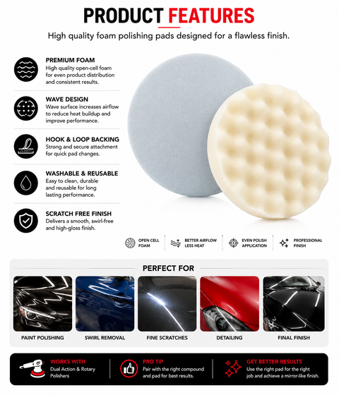 C-Tech 8 in White Waffle Foam Buffing Pad — Professional Finishing & Polishing Pad