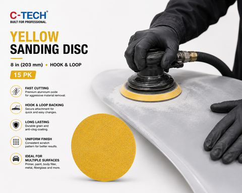 C-Tech Yellow Sanding Disc, 8 in (203 mm) Diameter, Hook & Loop — 15PK