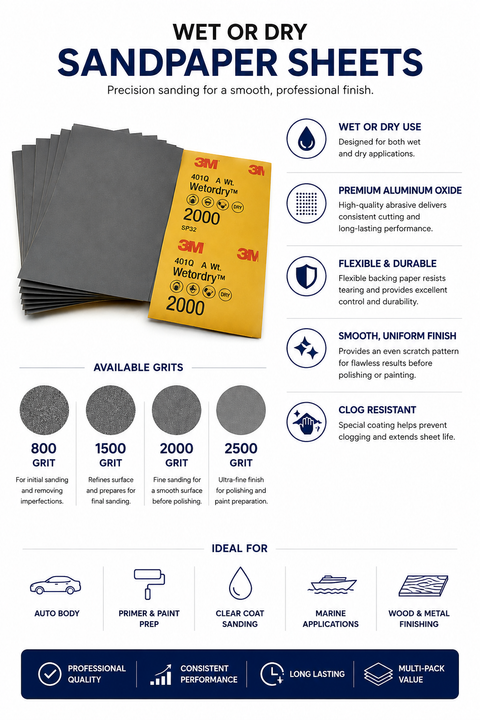 3M™ Wetordry™ Abrasive Sheet 401Q, 9 in × 11 in — 50 PK