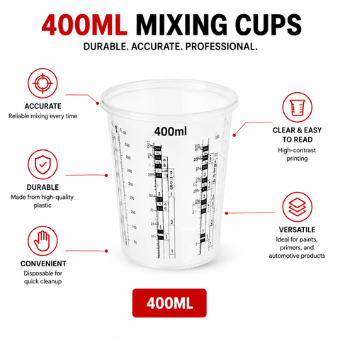 C-Tech Plastic Measuring Cups for Automotive Paint Mixing, Graduated Mixing Ratios, Disposable or Reusable