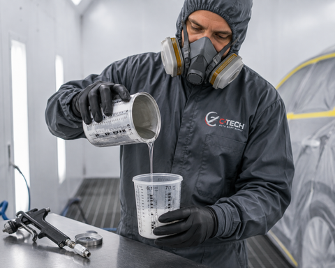 C-Tech Plastic Measuring Cups for Automotive Paint Mixing, Graduated Mixing Ratios, Disposable or Reusable