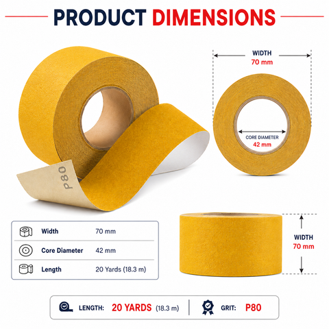C-Tech Gold Self-Adhesive Sandpaper Roll, 70 mm × 20 yd, Aluminum Oxide — 1 Roll