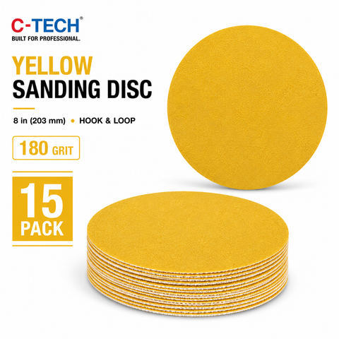 C-Tech Yellow Sanding Disc, 8 in (203 mm) Diameter, Hook & Loop — 15PK