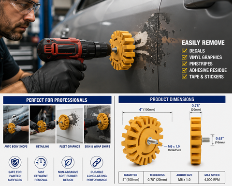 C-Tech 4" Decal Remover Eraser Wheel Tool Kit for Power Drill