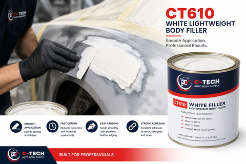 C-Tech CT610 White Lightweight Body Filler, 1 Gallon