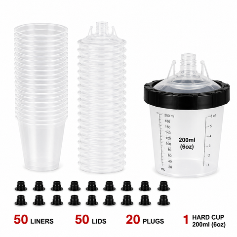 C-Tech PPS Disposable Paint Spray Gun Cup System, 190 Micron — 50 PCS