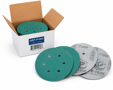 C-Tech G6100050 Green Ceramic Film Disc, 150 mm, 6-Hole, 1000 Grit — 50 PK