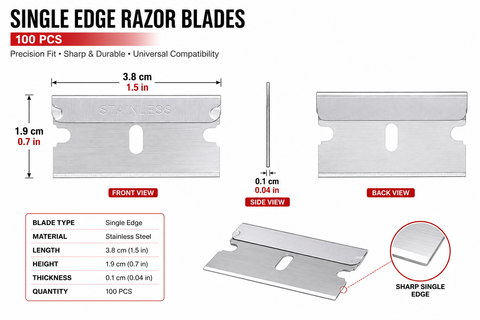 Single Edge Razor Blades, Heavy-Duty Carbon Steel — 100 PCS