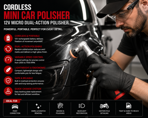 Cordless Mini Car Polisher, 12V Micro Dual-Action Polisher — 1 PCS