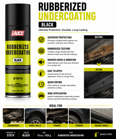 LAUCO 57074 Rubberized Undercoating Black Aerosol Spray – 15 Oz