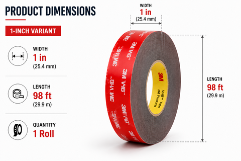 3M Double-Sided Acrylic Foam Mounting Tape, 98 ft — 1 Roll