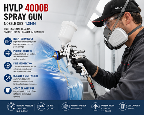 HVLP 4000B Professional Spray Gun, 1.3 mm Nozzle — 1 PCS