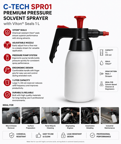 C-Tech SPR01 Premium Pressure Solvent Sprayer with Viton® Seals, 1 L
