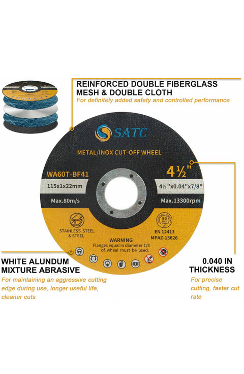 SATC CD425 Metal Cutting Discs, 4-1/2 in × 1/32 in × 3/8 in Arbor — 25 PK
