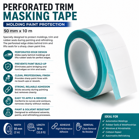 Perforated Trim Masking Tape, Molding Paint Protection, 50 mm × 10 m — 1 Roll