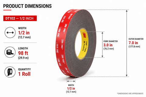 3M Double-Sided Acrylic Foam Mounting Tape, 98 ft — 1 Roll