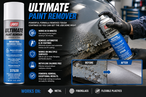 LAUCO 37528 Ultimate Paint Remover Aerosol Spray — Industrial Strength Automotive & 2K Coating Stripper, 15 oz