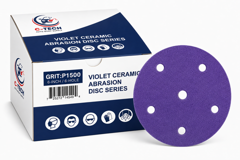 C-Tech 6" Grit Violet Sanding Discs, 6-Hole Hook & Loop (Velcro) – 100 PK