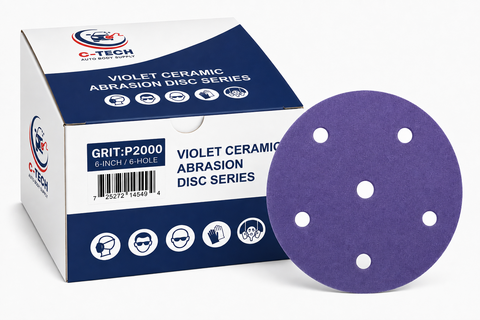 C-Tech 6" Grit Violet Sanding Discs, 6-Hole Hook & Loop (Velcro) – 100 PK