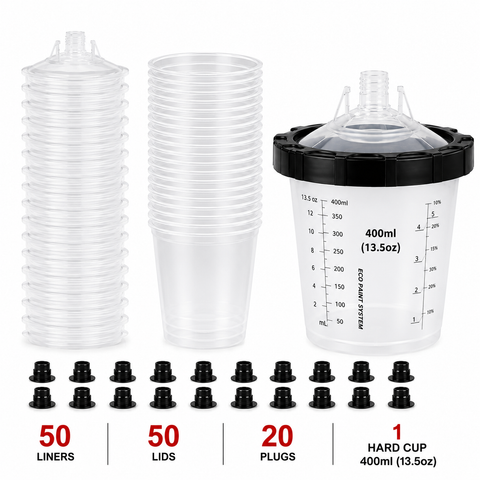C-Tech PPS Disposable Paint Spray Gun Cup System, 190 Micron — 50 PCS