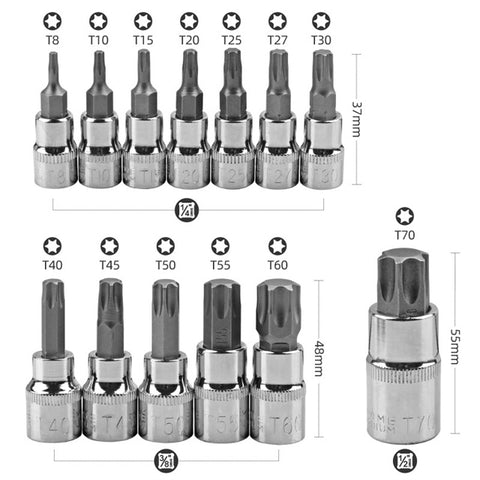 13-Piece Universal Socket Set, 1/4", 3/8" & 1/2" Drive
